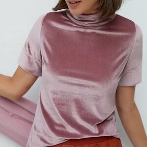 Anthropologie Womens Shirt Medium Short Sleeve Mock Neck Pink Mauve Velour
